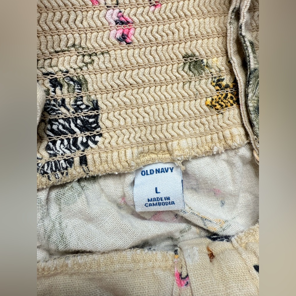 Old navy Safari Print tan Dress linen blend size large - Picture 5 of 8